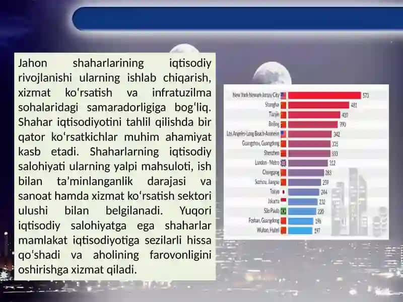 Jahon shaharlarining iqtisodiy muommolarini tahlil qilish 3