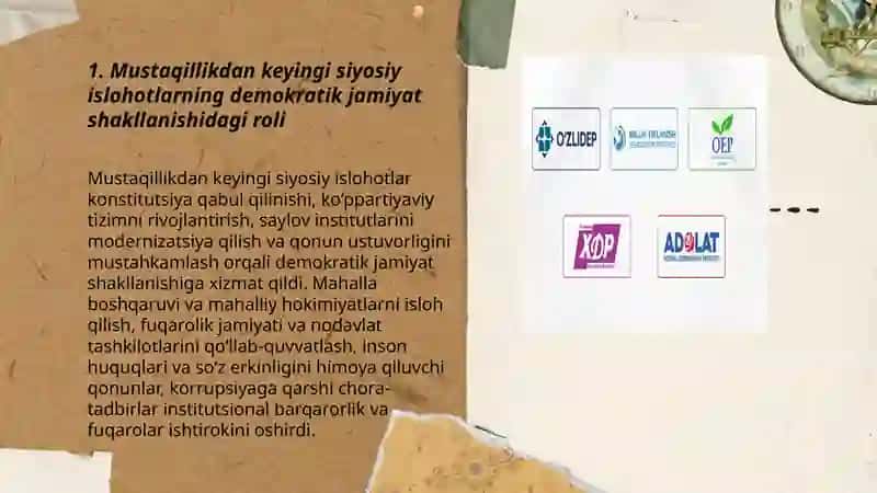 O’ZBEKISTONDA DEMOKRATIK, FUQAROLIK JAMIYATI ASOSLARINING SHAKLLANISHI, AMALGA OSHIRILGAN SIYOSIY ISLOHOTLAR 3