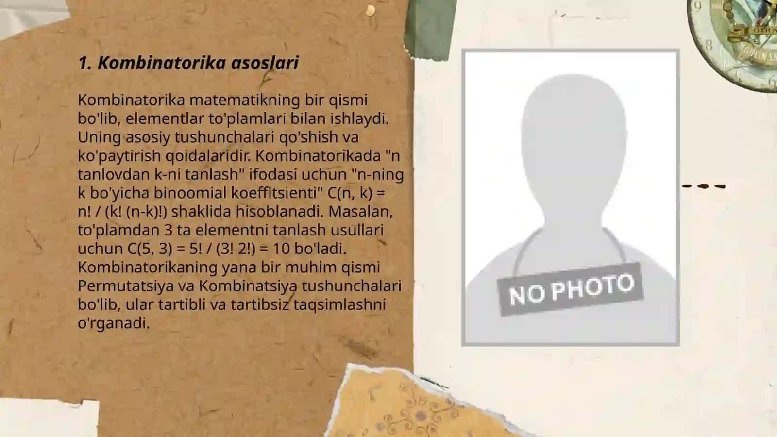Kambinatorika mavzusidagi fo'rmulalar yordamida yechiladigan masalalar tuzish 3