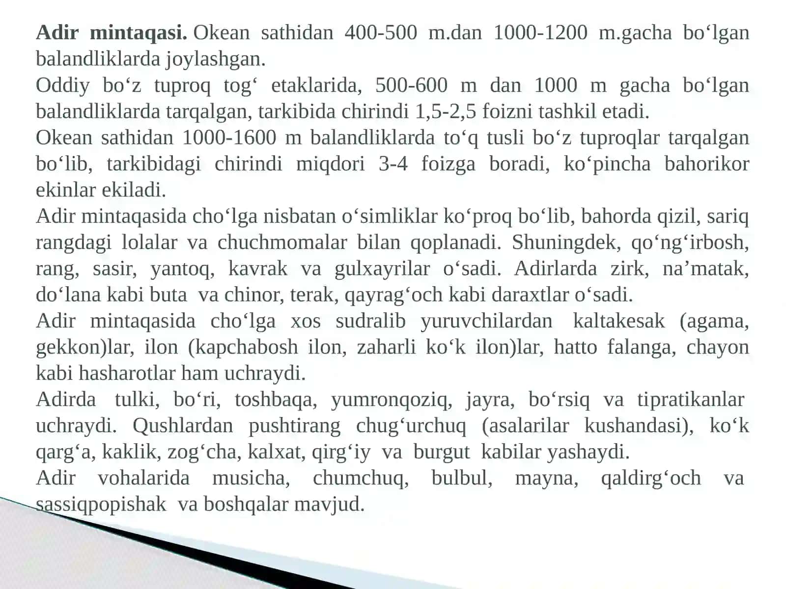 Фарғона воийсининг adirliklar va tog’ mintaqalari hayvonot olami 3