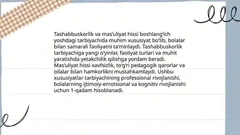 Ilk yoshdagi bolalar bilan ishlaydigan tarbiyachining shaxsi va faoliyatining oʻziga xos xususiyatlari 3
