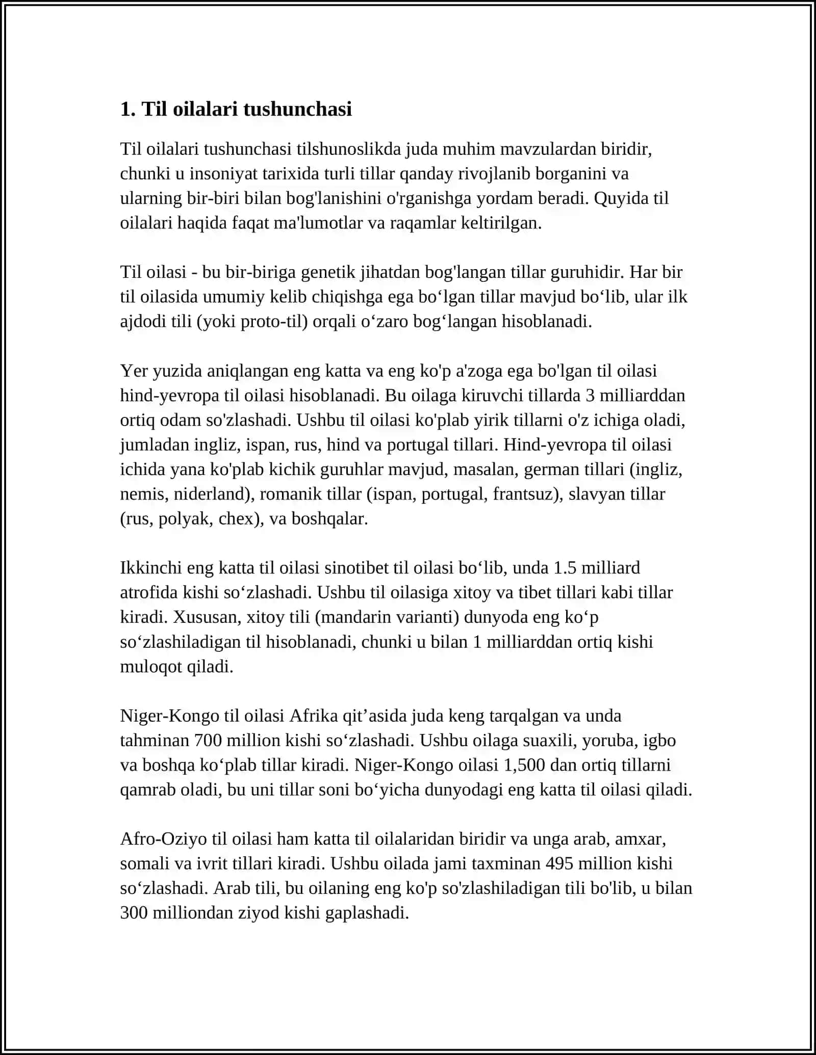 TILSHUNOSLIK FANIDAN REFERAT MAVZUSI TIL OILALARI ENG KATTA TIL OILASI 3