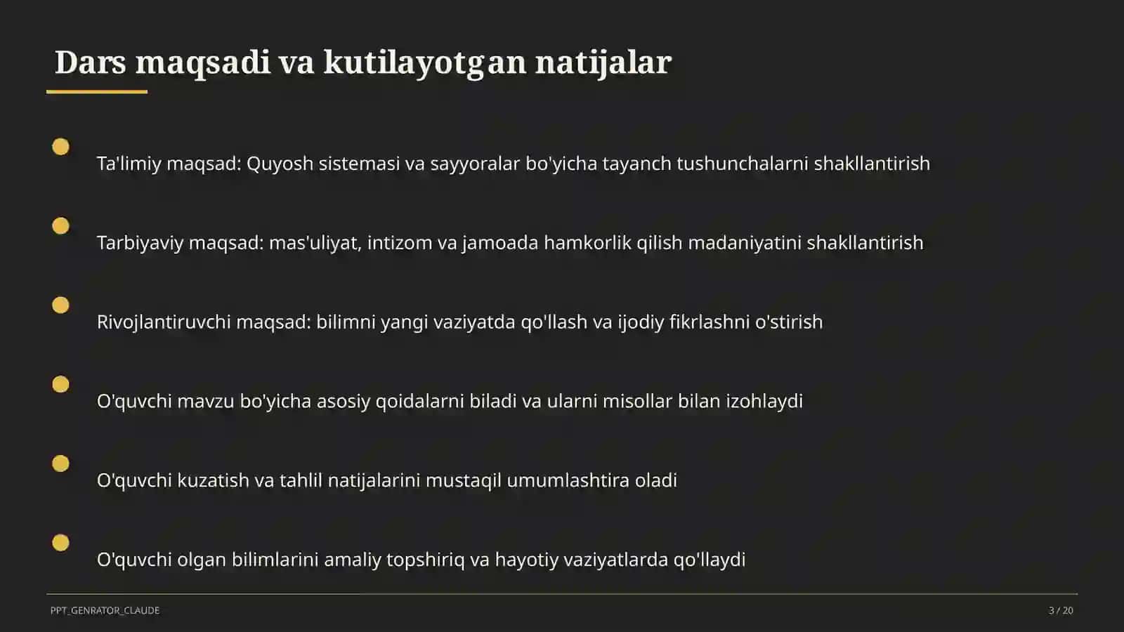 Quyosh sistemasi va sayyoralar (4-sinf) 3