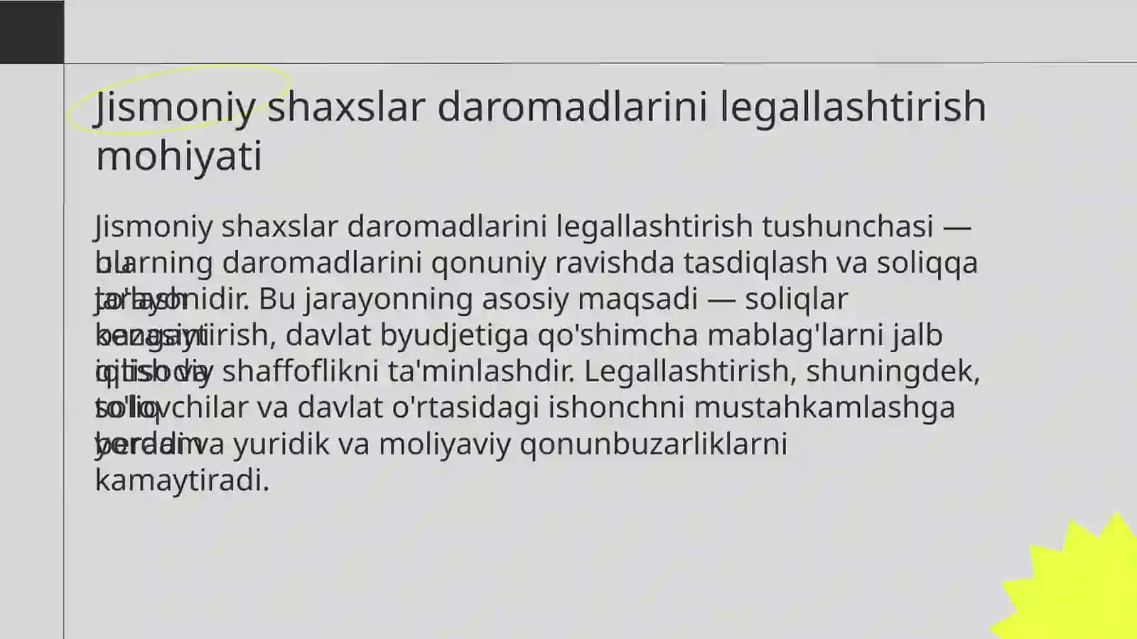 Soliq siyosatida jismoniy shaxslar daromadlarini legallashtirish ( maqsad va mexanizmlar ) 3