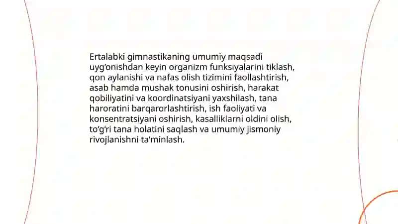 Ertalabki gimnastika va jismoniy tarbiya daqiqalarining maqsad hamda vazifalari 3