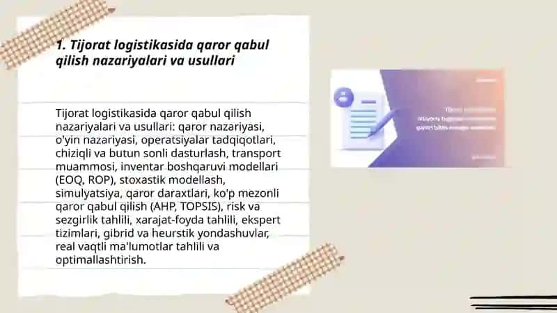 Tijorat logistikasi da qaror qabul qilish usulari 3