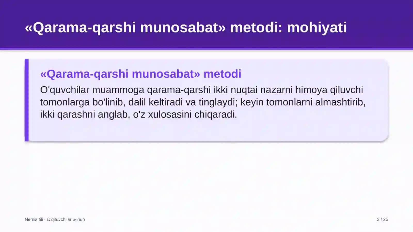 nemis tili darslarida qarama qarshi munosabat metodidan foydalanish 7789 3