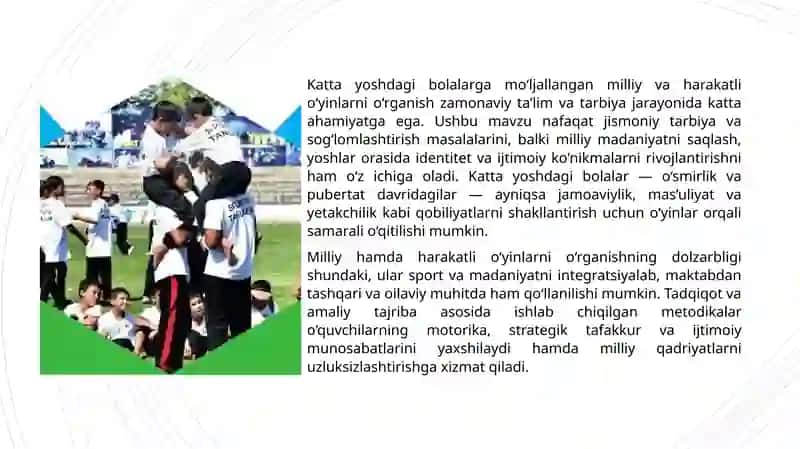 Kichik yoshdagi bolalar gaberiladigan milliy va harakatli o'yinlarni o'rgatish 3