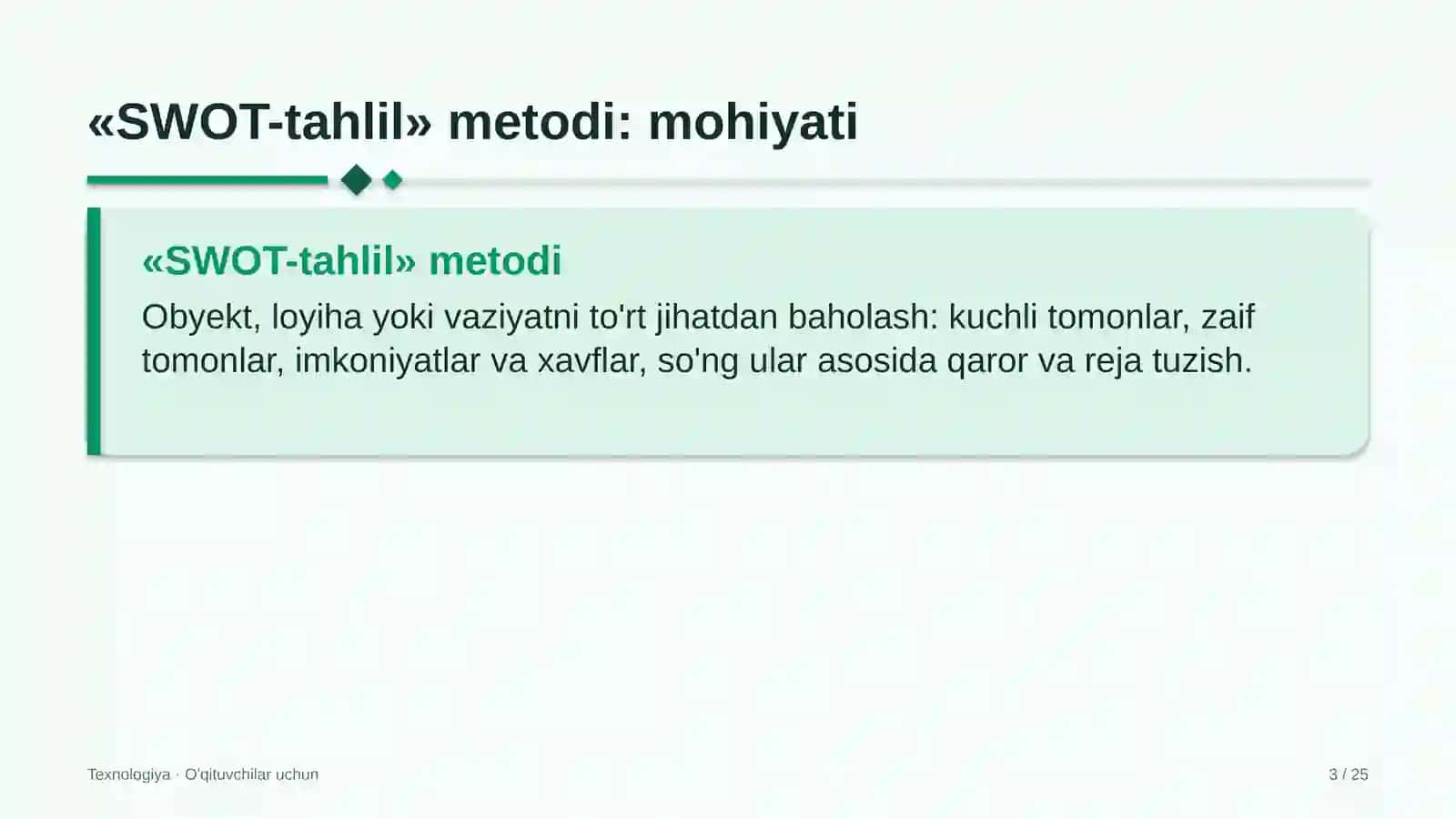 texnologiya darslarida swot tahlil metodidan foydalanish 9900 3