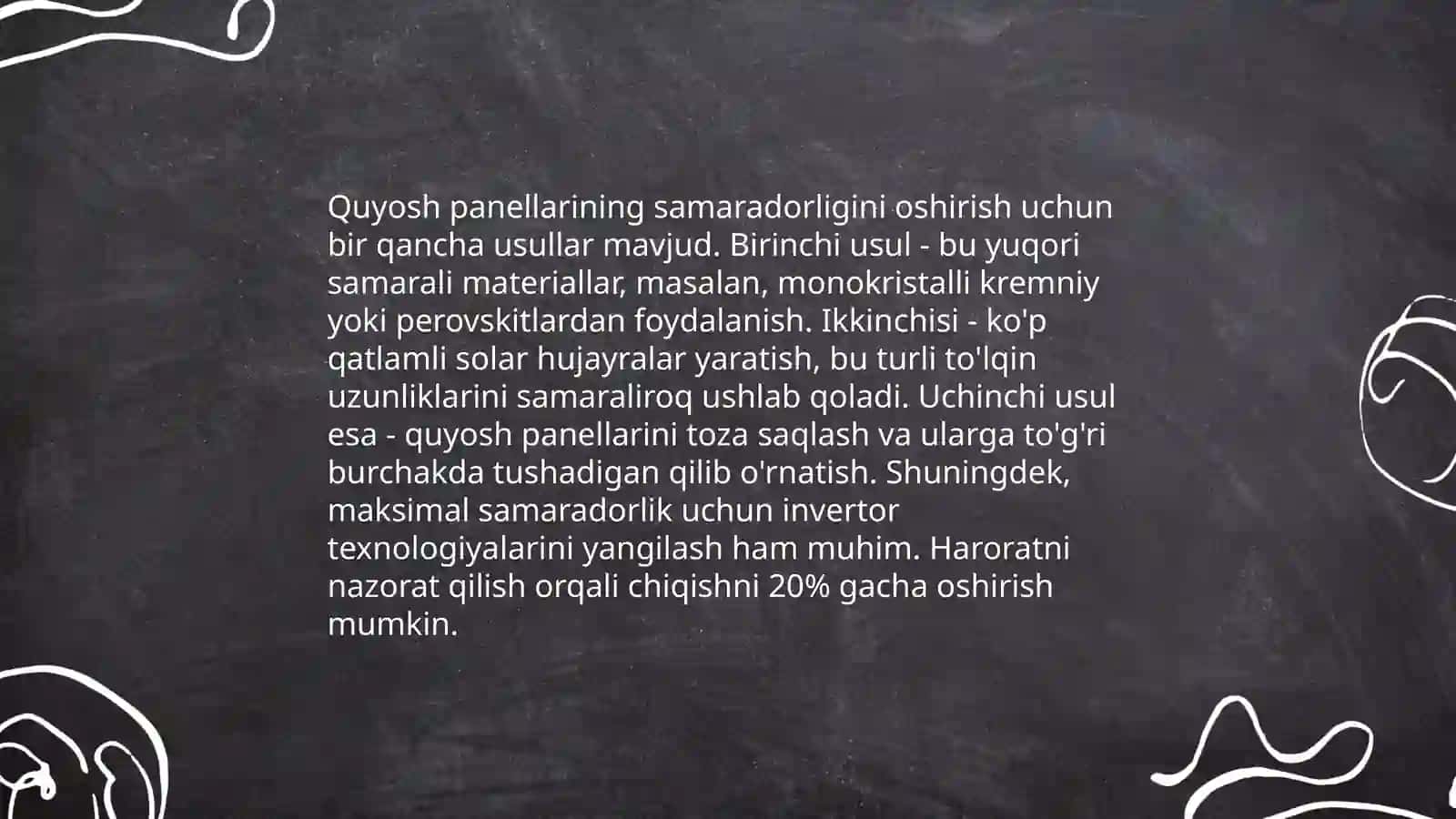 Quyosh energiyasidan foydalanish va energiya uzatishning yangi usullarini yaratish 3