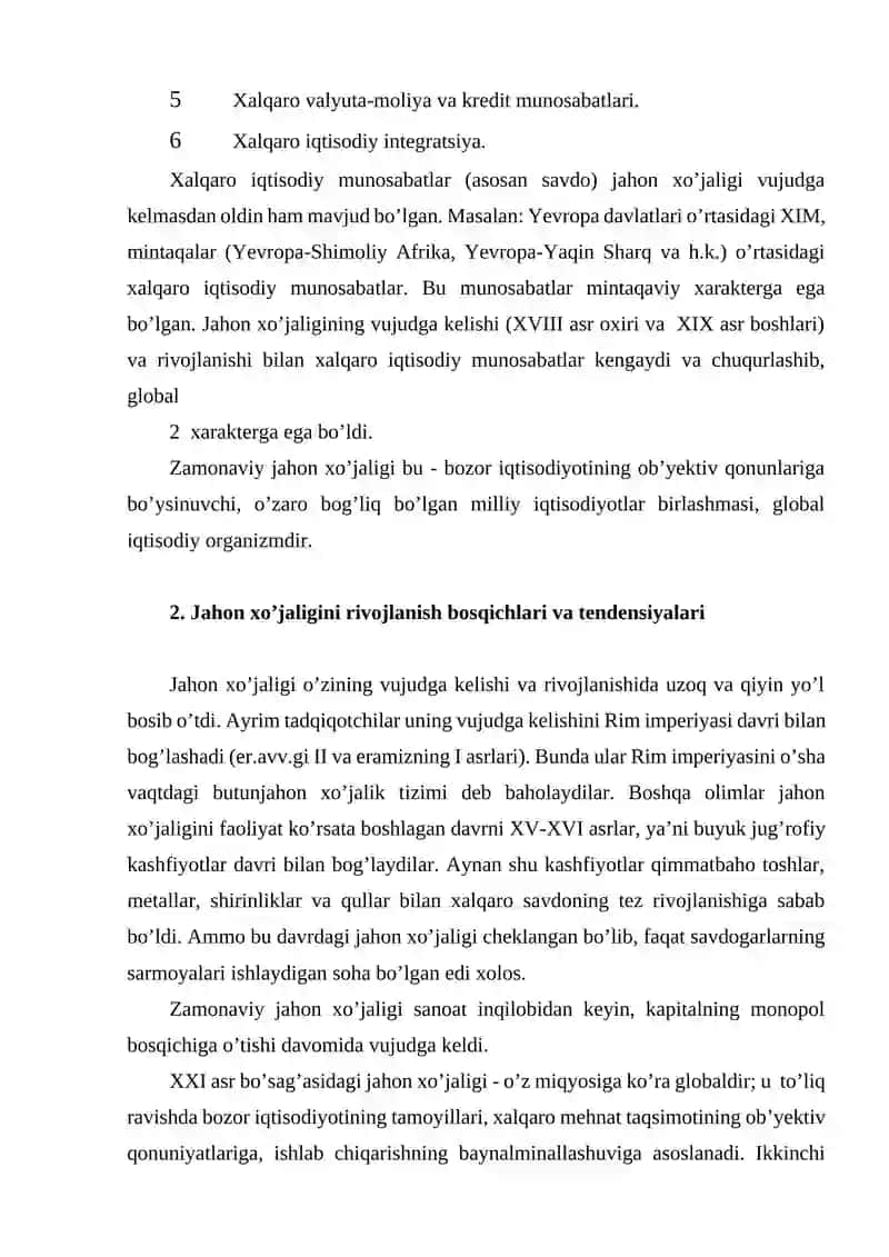 JAHON XO‘JALIGI VA XALQARO IQTISODIY MUNOSABATLARNING SHAKLLANISHI 3