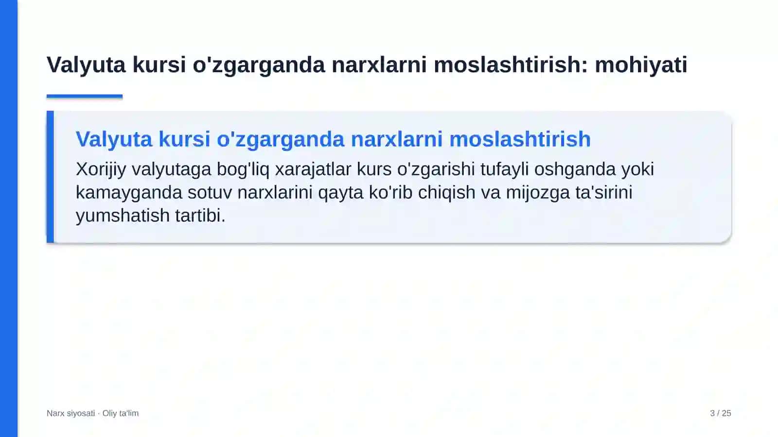 Valyuta kursi o'zgarganda narxlarni moslashtirish: mohiyati 3