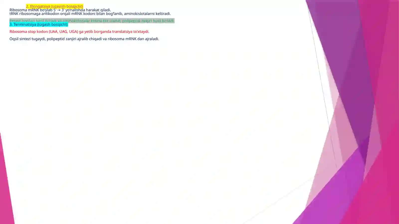 Oqsilbiosintezi (translyatsiya) 3