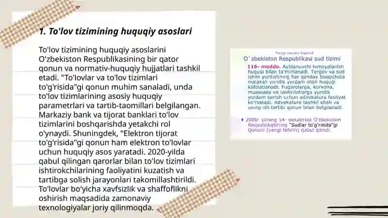 O’zbekiston Respublikasi to’lov tizimi tarkibi va to’lov tashkilotlari 3