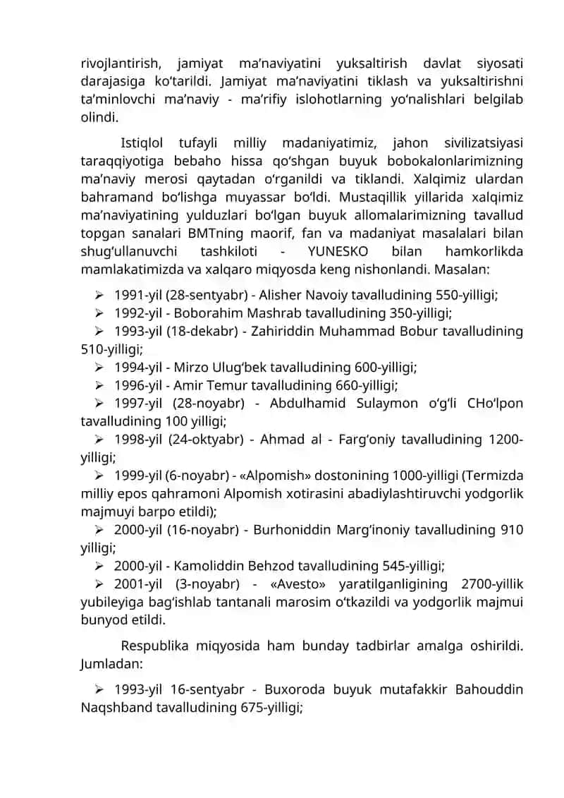 Mustaqilik yillarida O‘zbekistondagi ma’naviy va madaniy taraqqiyot 3