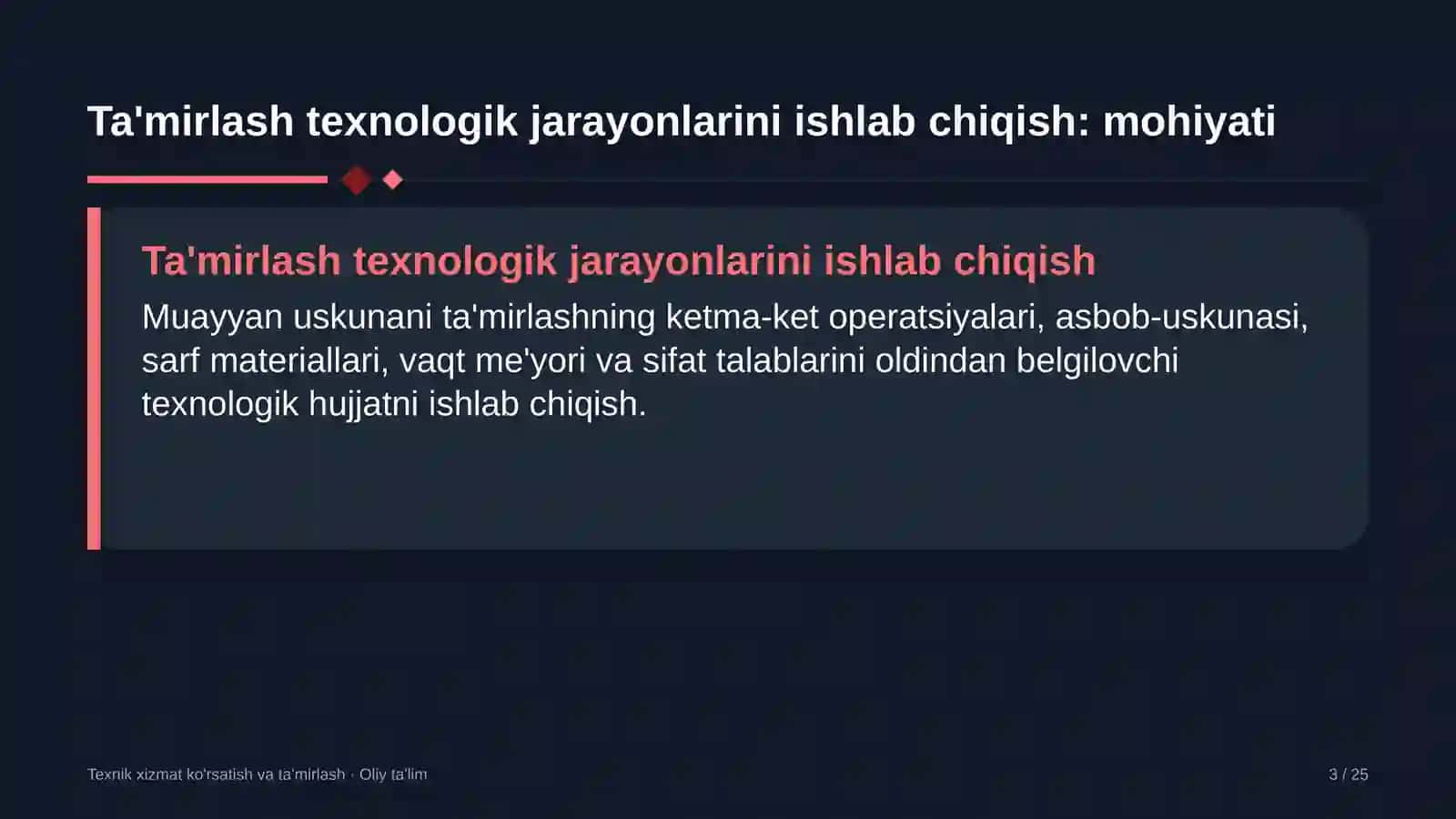 Keytering xizmatida ta'mirlash ishlari texnologik jarayonlarini ishlab chiqish 3
