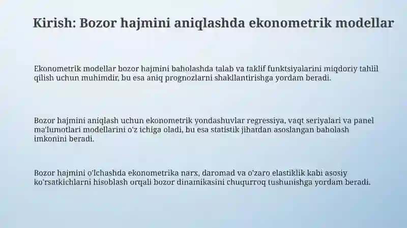 Ekonometrik modellar bozor hajmini baholashda talab va taklif funktsiyalarini miqdoriy tahlil qilish 3