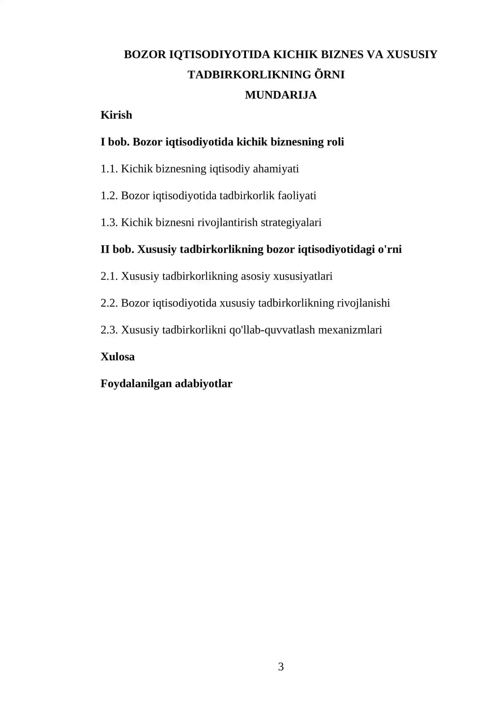 BOZOR IQTISODIYOTIDA KICHIK BIZNES VA XUSUSIY TADBIRKORLIKNING ÕRNI 3