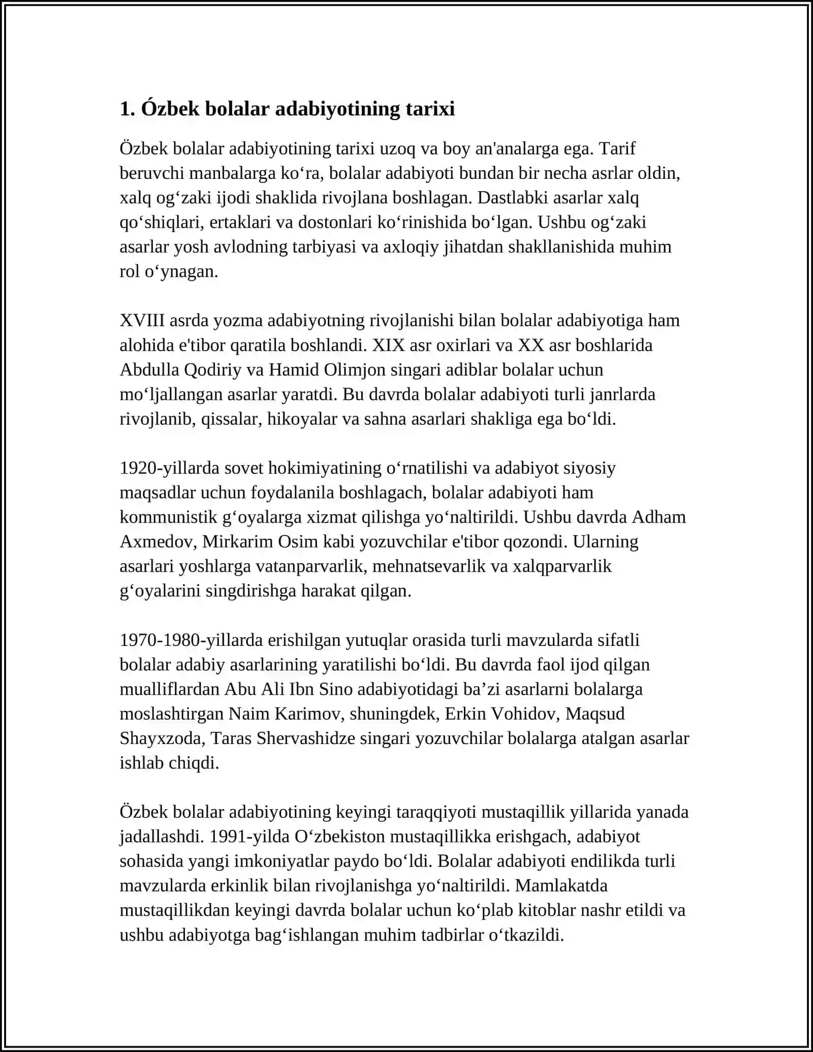 Ózbek bolalar adabiyoti istilovi va uning paydo bólishi 3
