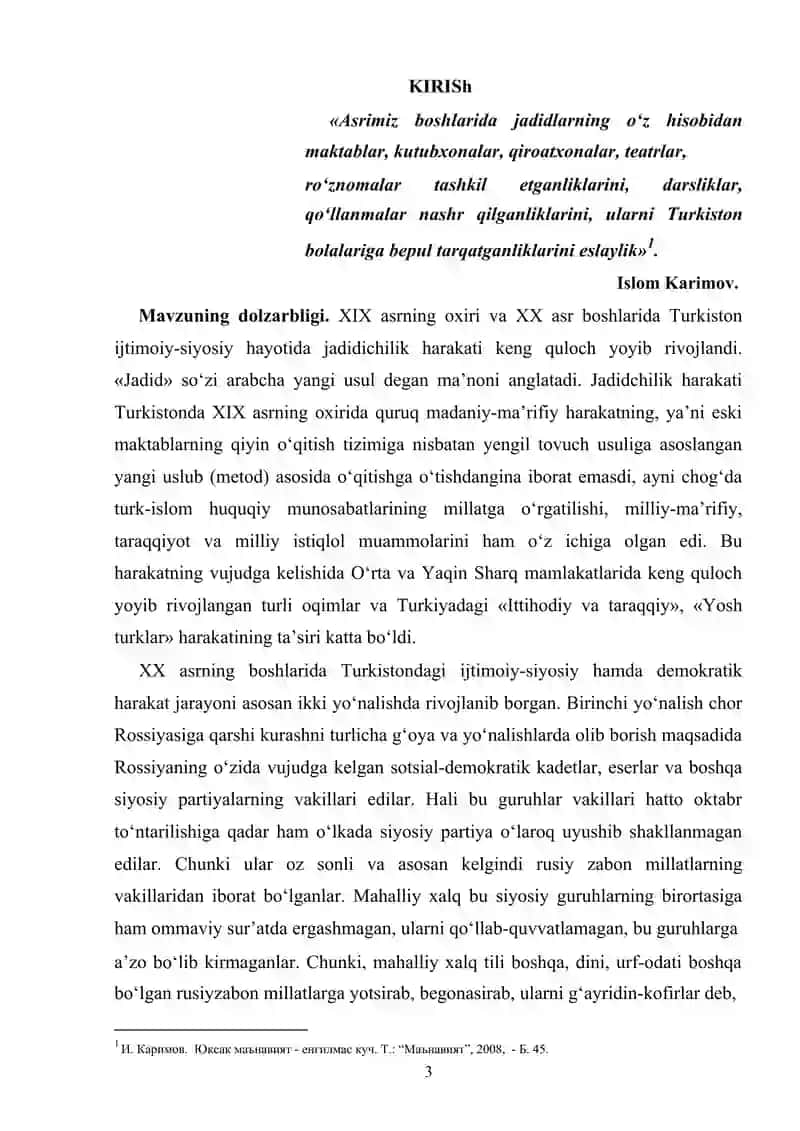 Istilol yo’lida milliy rahbar kadrlarning faoliyati, aynichi jadidlarning milliy harakat va sovet tuzumlash arafasi va sovet tuzumining o’rnatilishi davri qatag’onlari misolida 3