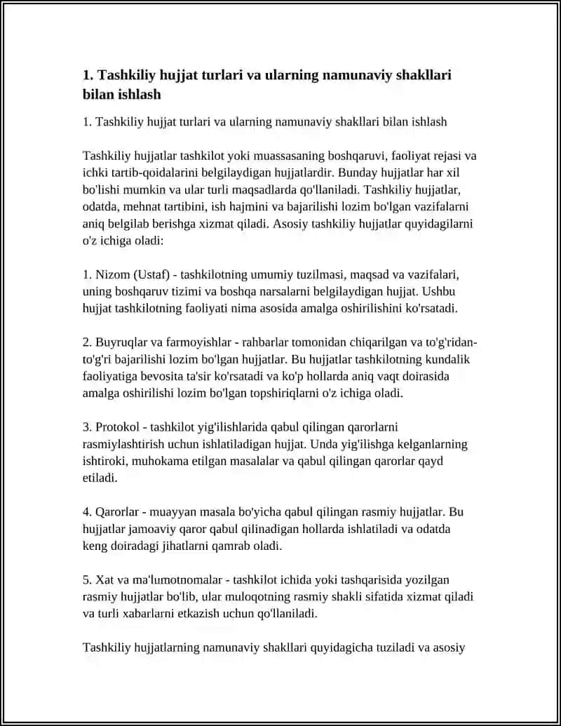 TASHKILIY HUJJAT NAMUNALARI BILAN ISHLASH 3