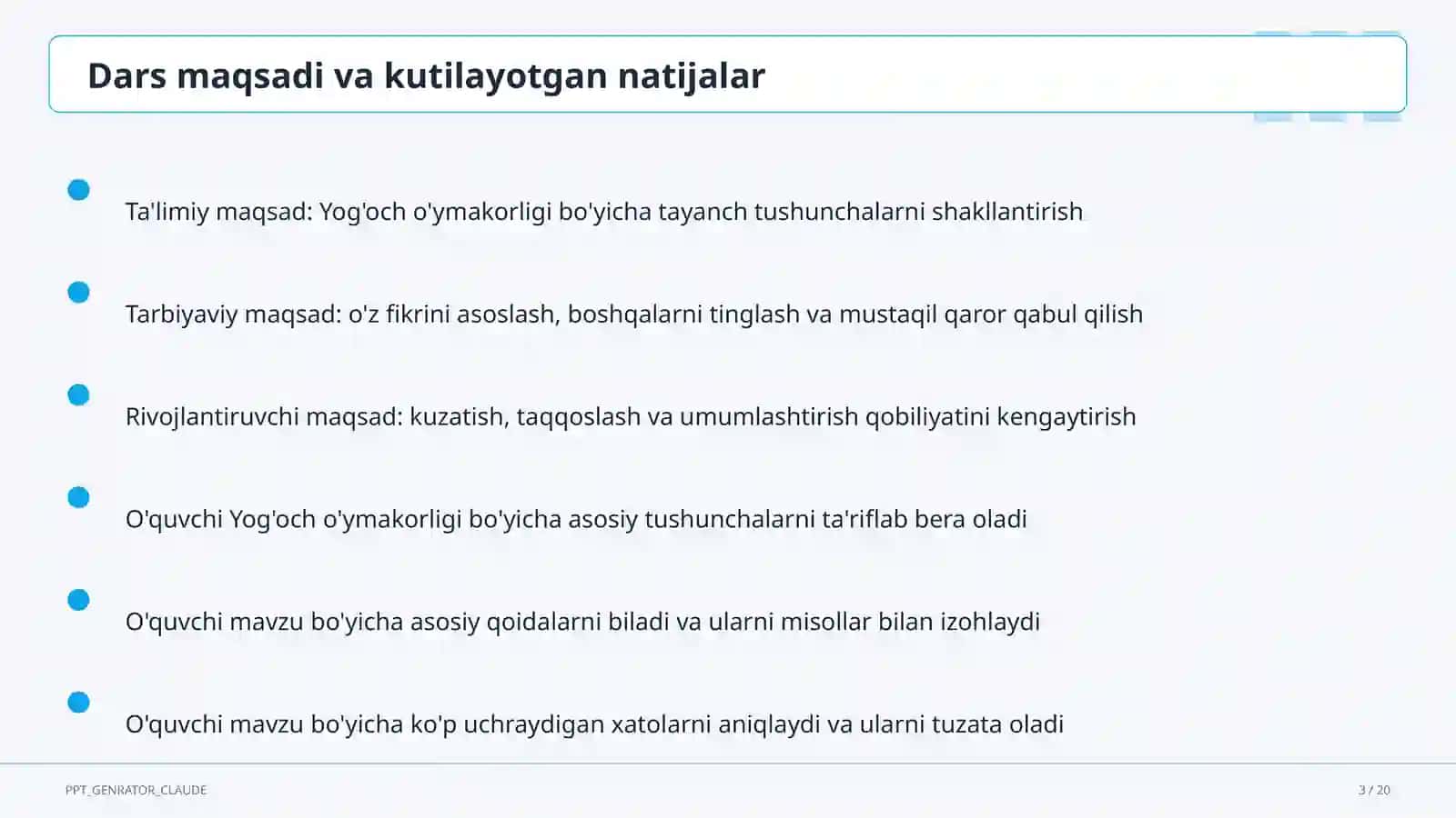Yog'och o'ymakorligi (7-sinf) 3