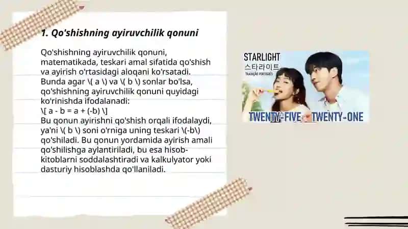 Qo'shish va ko'paytirish qonunlari 3