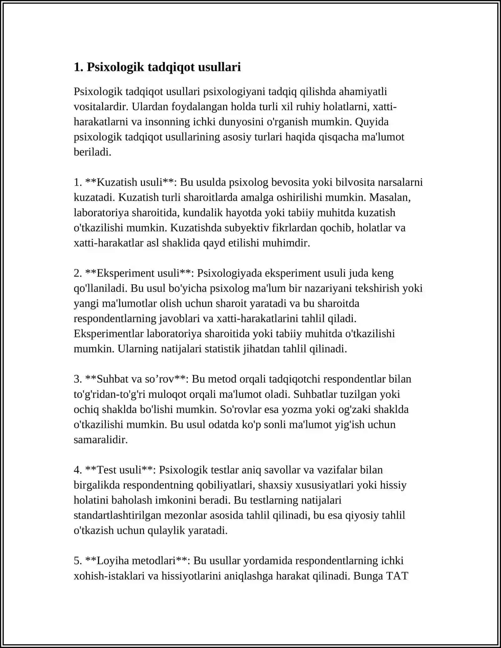 PSIXOLOGIK TADQIQOT;METADOLOGIYA, EKSPERIMENTAL VA EKSPERIYENTAL PARADIGMALAR 3