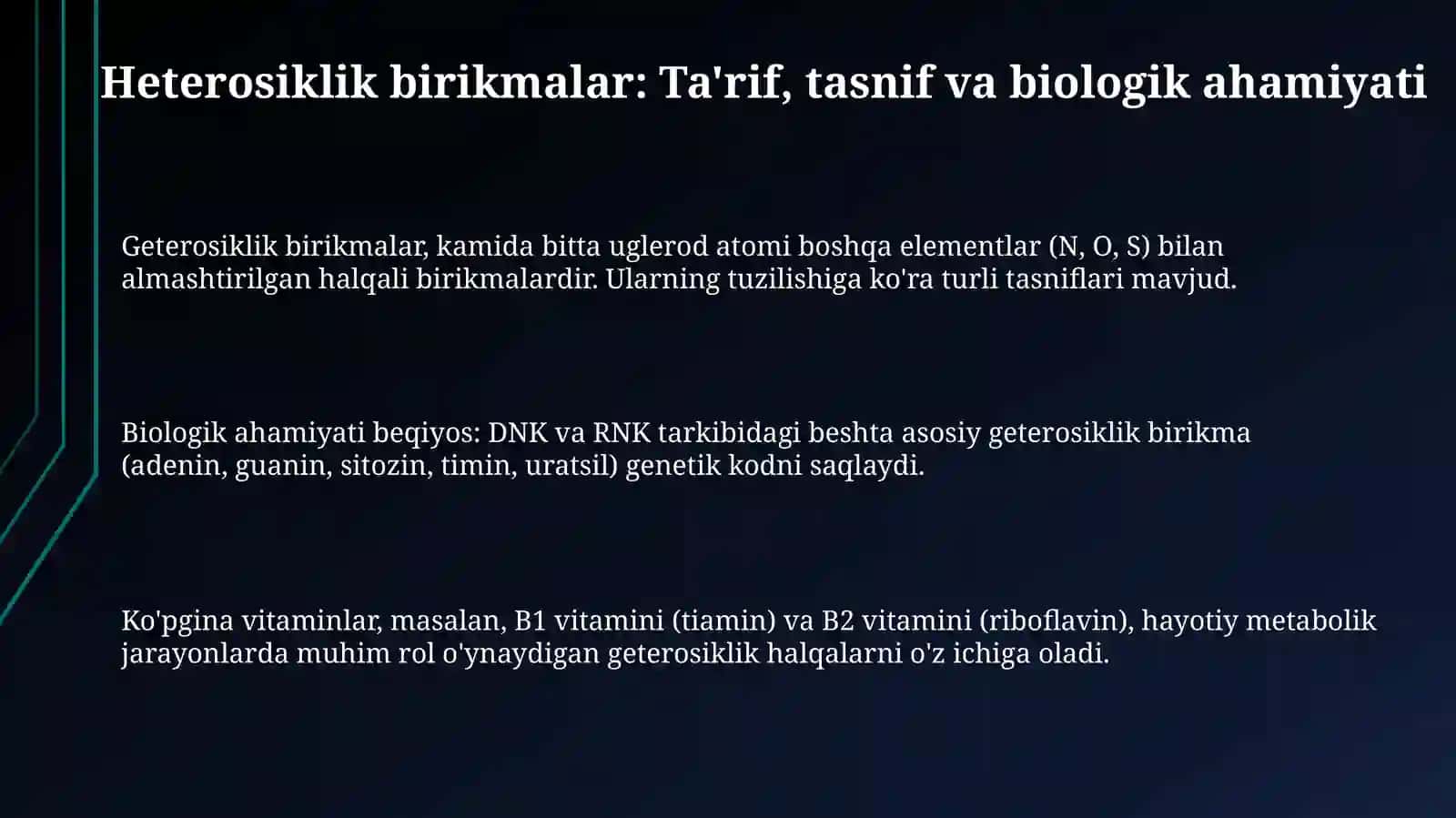 Geterosiklik birikmalar tirik organizm hayot faoliyatida orni 3