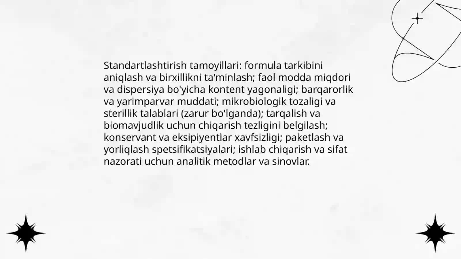 Sirtga qo'llaniladigan dori shakllarini standartlash va sifatini 2 nazorat gilish 3