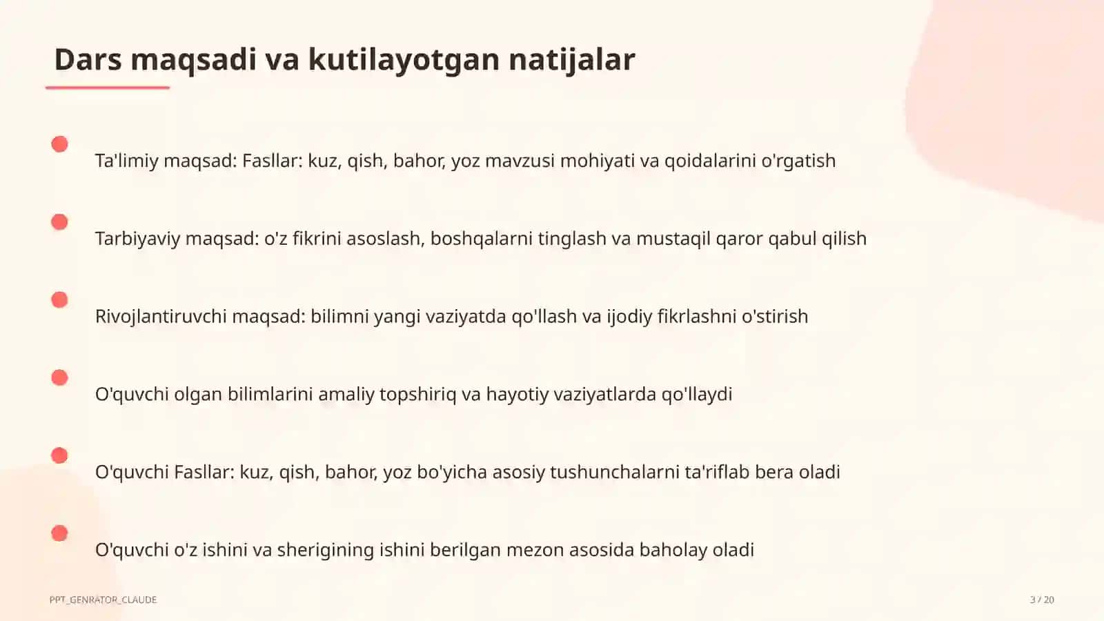 Fasllar: kuz, qish, bahor, yoz (1-sinf) 3