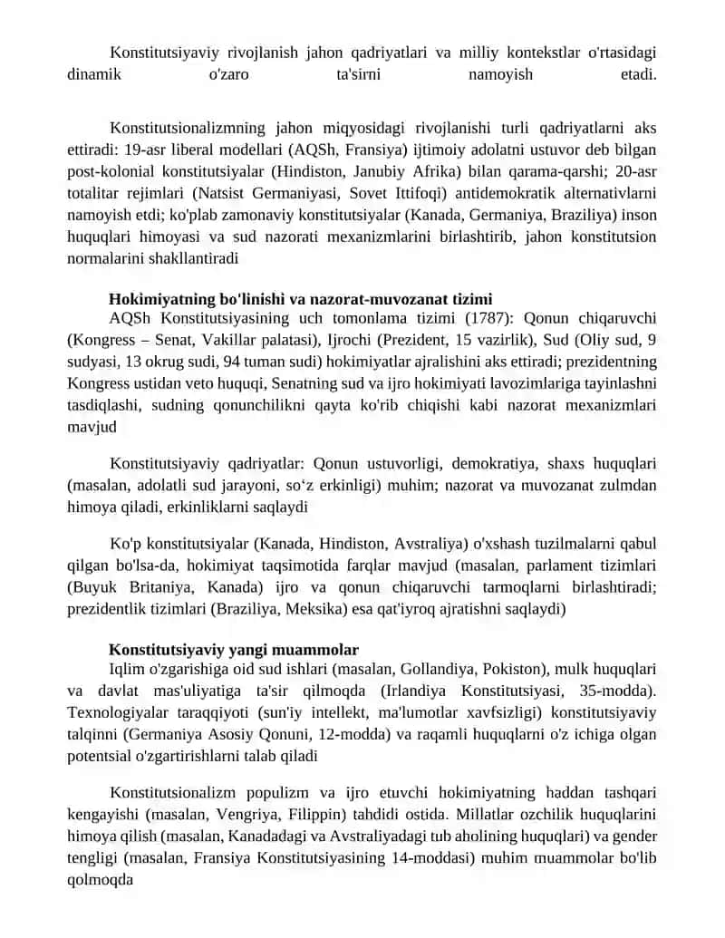 Konstitutsiyada Jahon Konstitutsiyaviy Rivojlanish Tajribalari hamda Qadriyatlarining Aks Etishi 3
