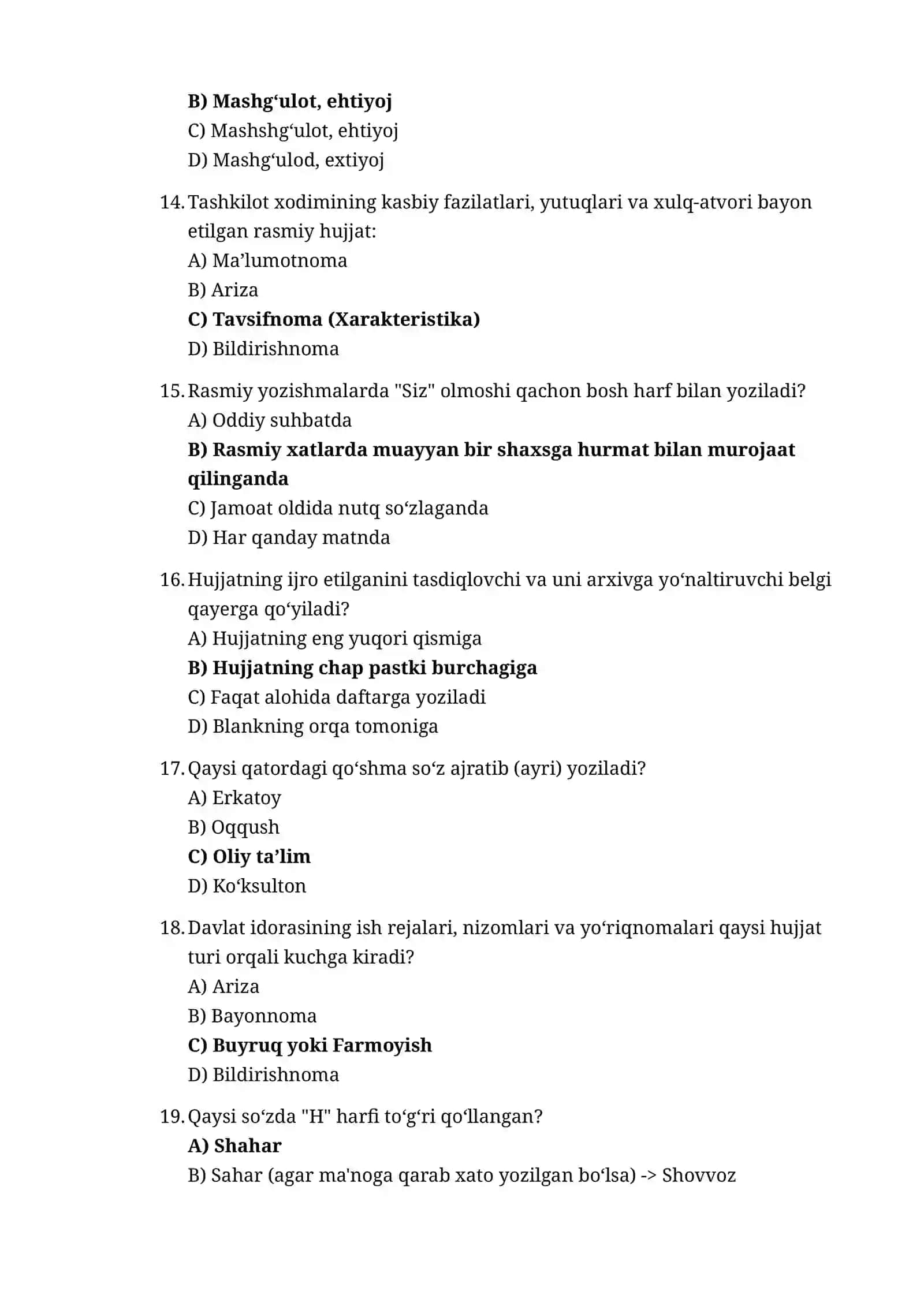 Argost test.Davlat tilida ish yuritish va IM-lo qoidalari testi 3