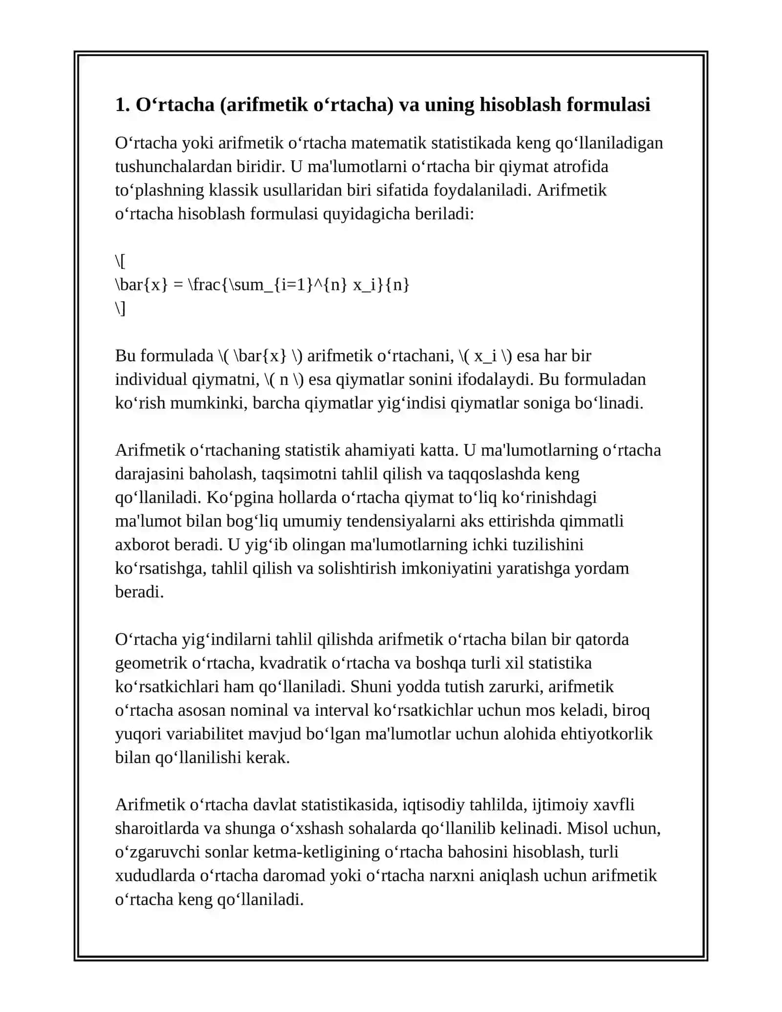O‘RTACHA VA NISBIY KO‘RSATKICHLARNI HISOBLASH USULI HAMDA UNI TAHLILDA QO‘LLANILISHI 3