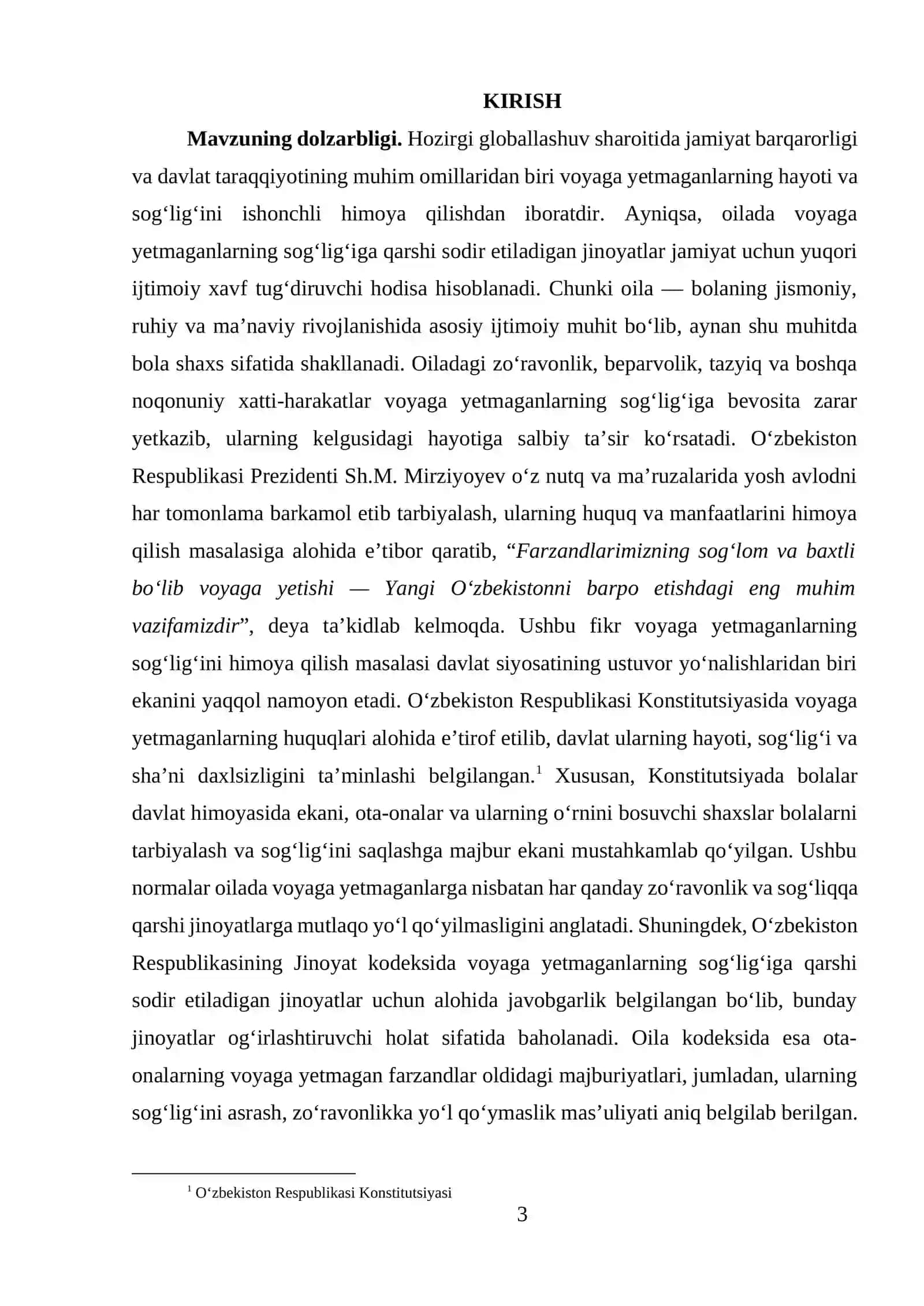 Oilada voyaga yetmaganlarning sog‘lig‘iga qarshi sodir etiladigan jinoyatlarning oldini olish mavzusida tayyor kurs ishi 3