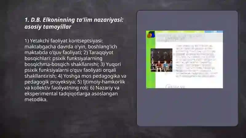 D.B. Elkoninning ta'lim nazariyasida psixik taraqqiyot qonuniyatlari 3