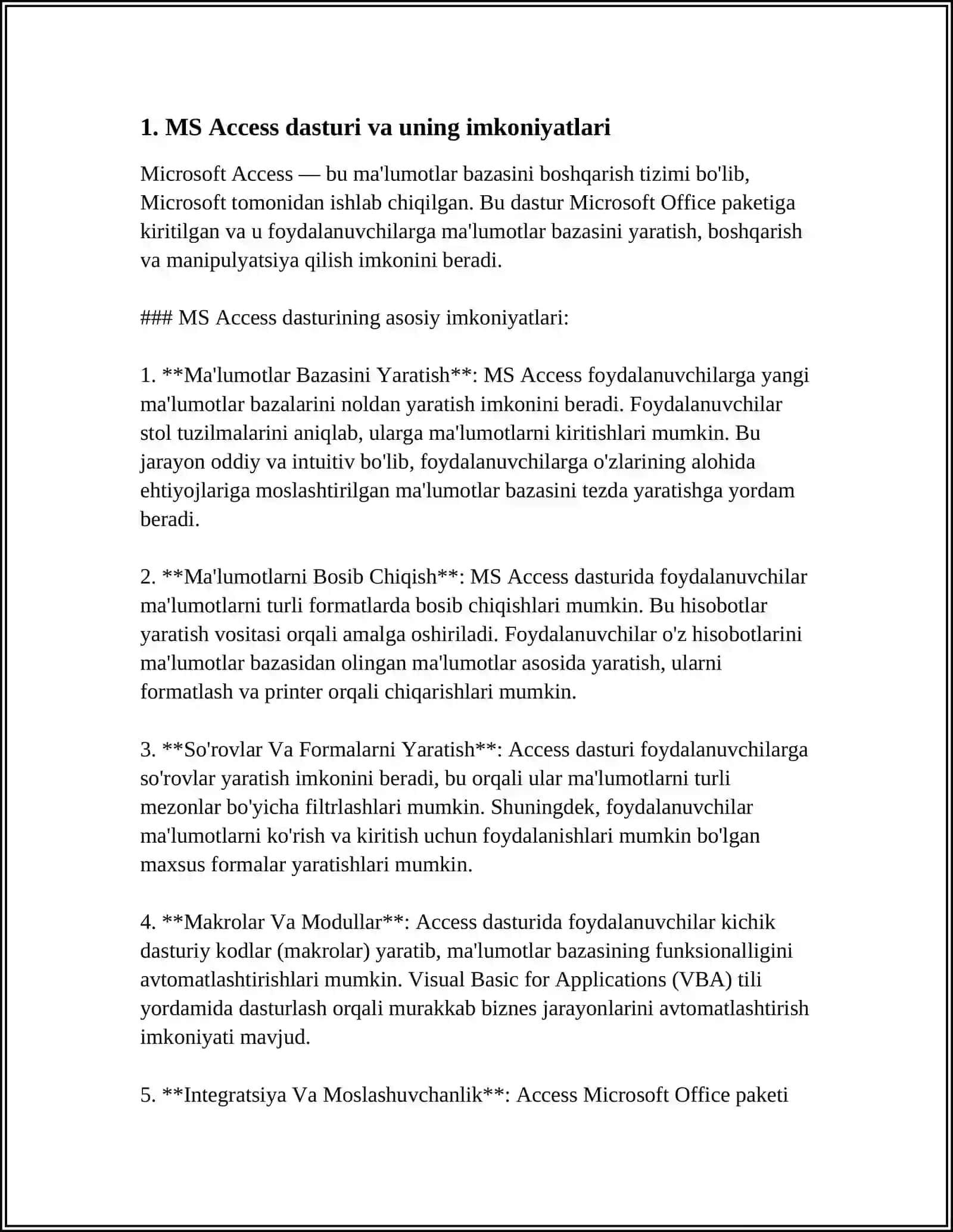 MS ACCESS FORMALARI HAQIDA TUSHUNCHA 3