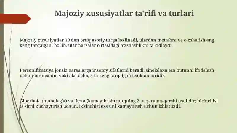 Majoziy xususiyatlari 3