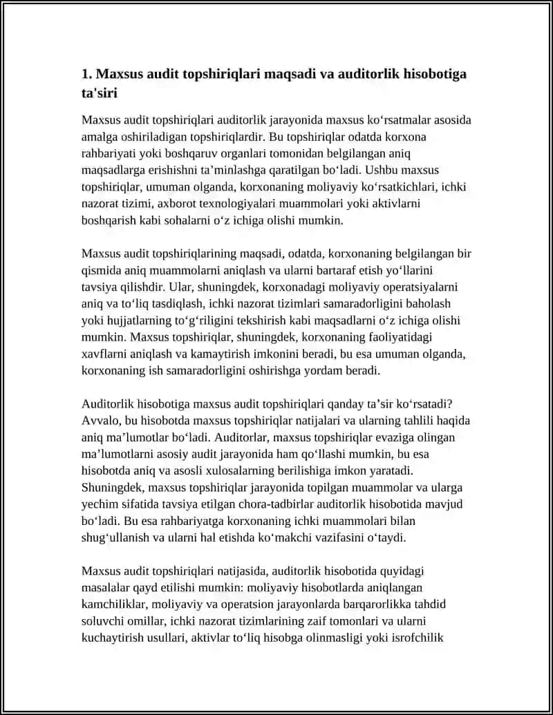 MAXSUS AUDIT TOPSHIRIQLARI YUZASIDAN AUDITORLIK HISOBOTI 3