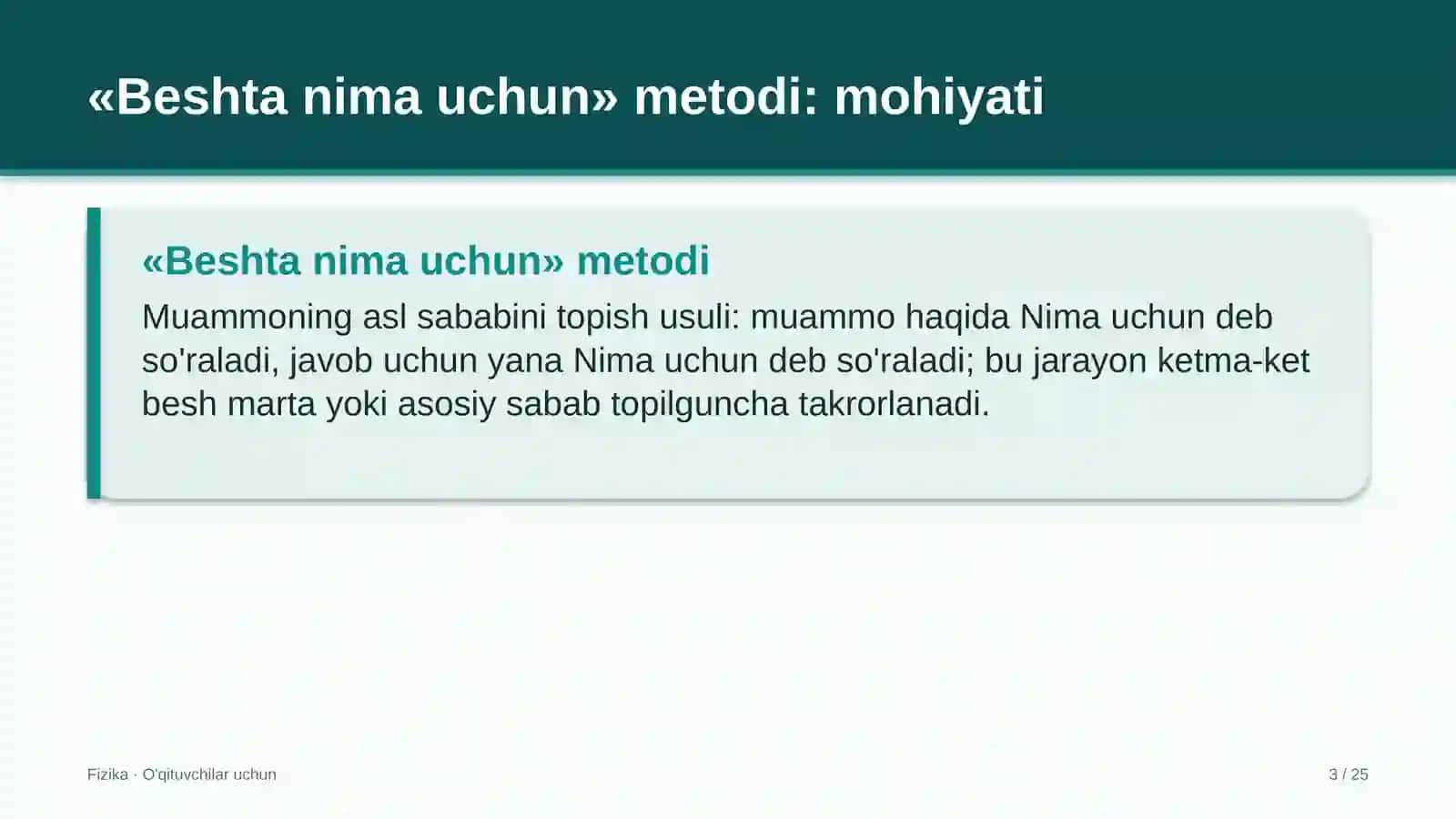 fizika darslarida beshta nima uchun metodidan foydalanish 4700 3