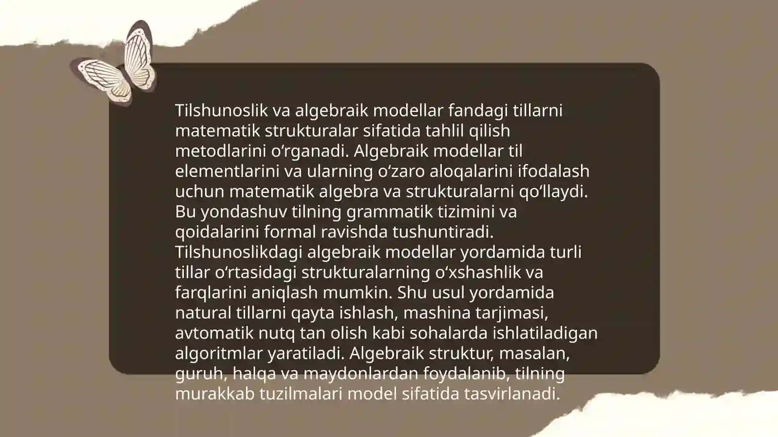 Tilshunoslik va algebraik modellar 3