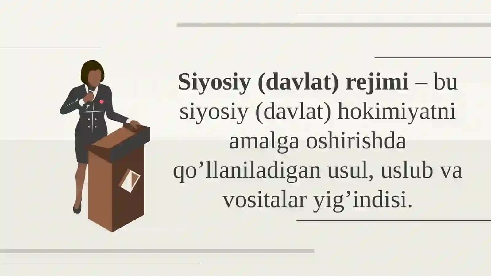 Davlatning siyosiy rejim tushunchasi, turlari hamda o’ziga xos jihatlari 3