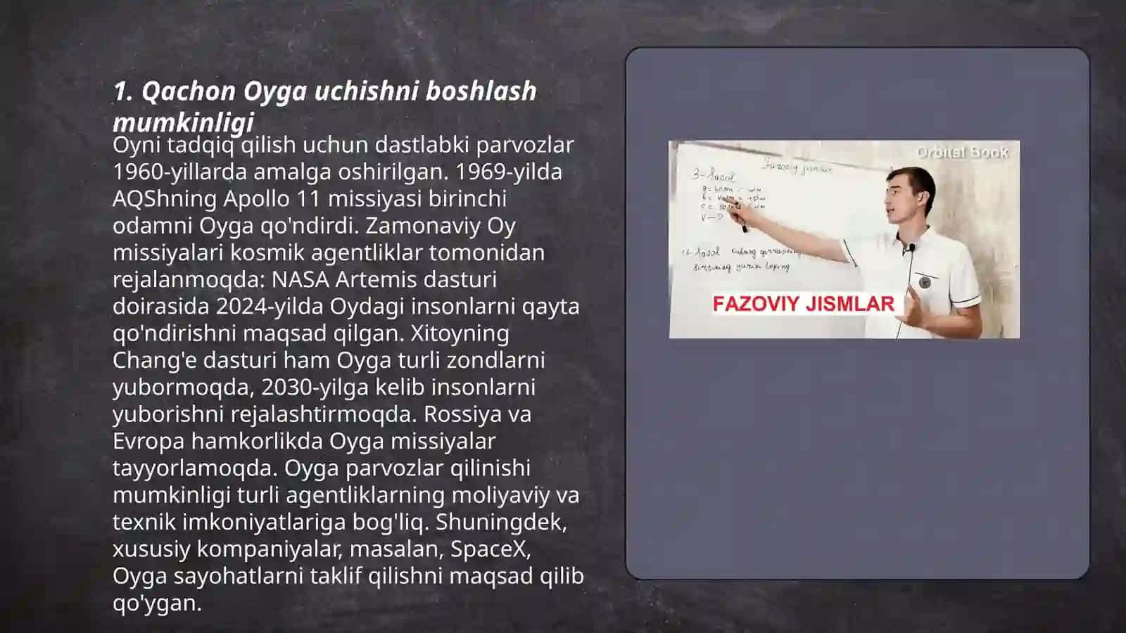Oyga uchishning fazoviy masalasi 3