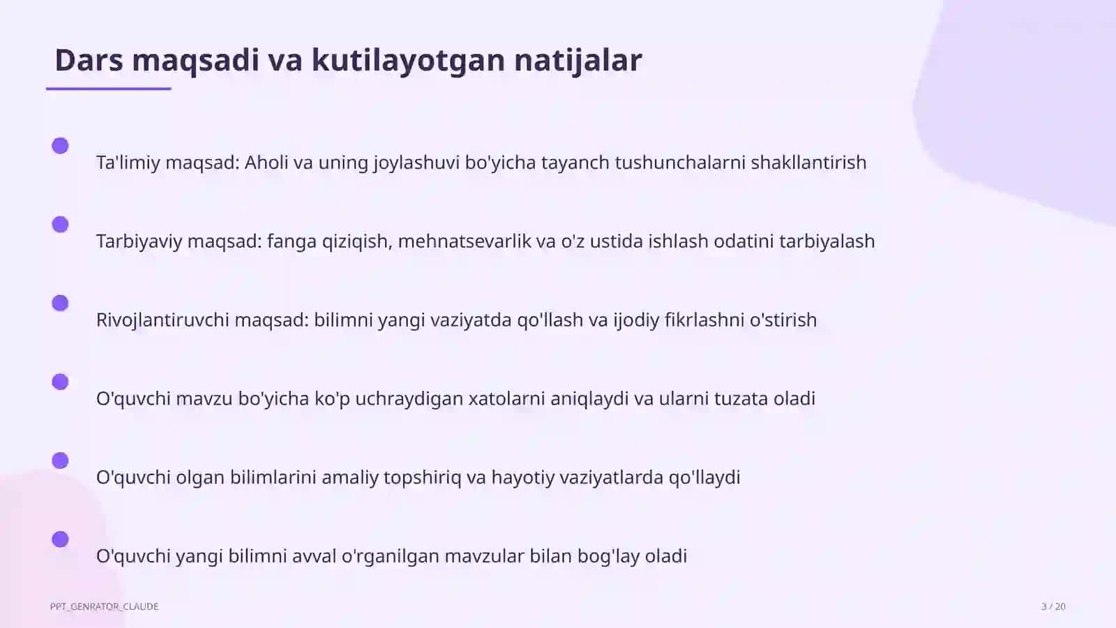 Aholi va uning joylashuvi (6-sinf) 3