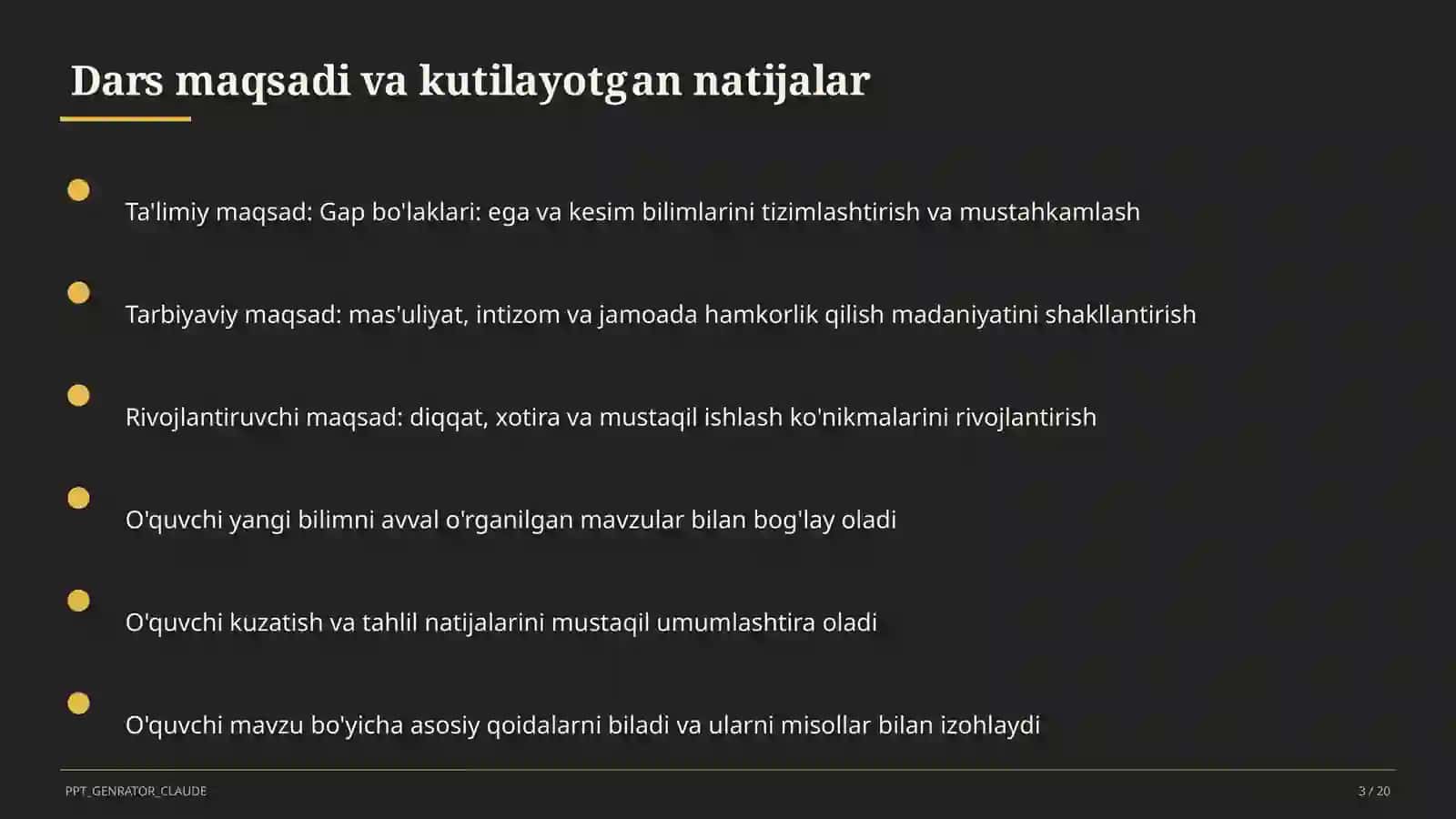 Gap bo'laklari: ega va kesim (4-sinf) 3