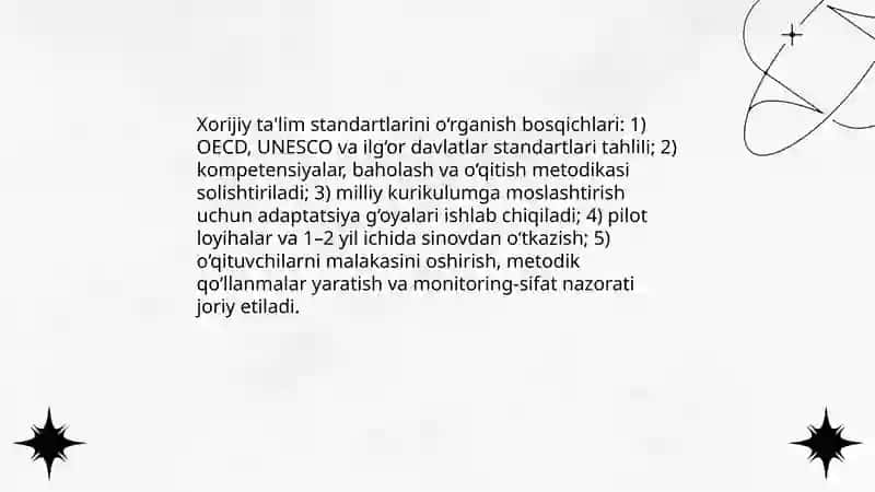 O‘quv dasturlari va darsliklarni ilg‘or xorijiy tajriba asosida to‘la qayta ko‘rib chiqish 3