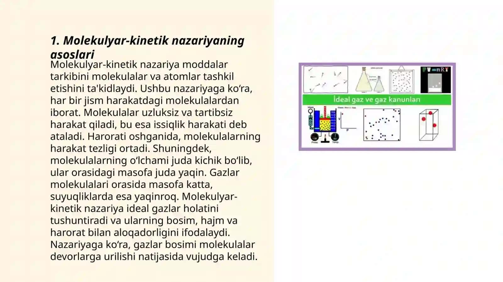 Ideal gaz bosimining molekulyar-kinetik nazariyasi tenglamasi 3