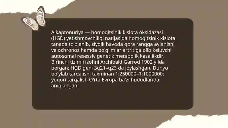 Alkoptonuriya kasalligi 3