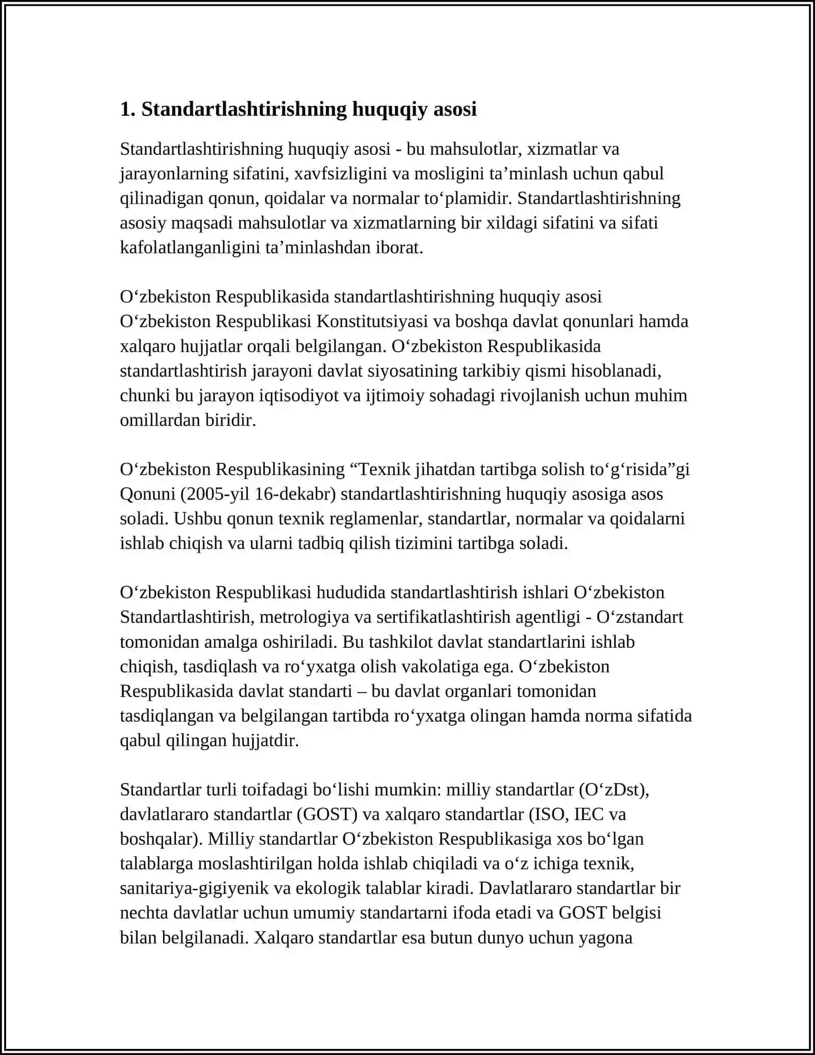 STANDARTLASHTIRISHNING DAVLAT TIZIMI, STANDARTLASHTIRISH ORGANLARI VA XIZMAT TIZIMI 3