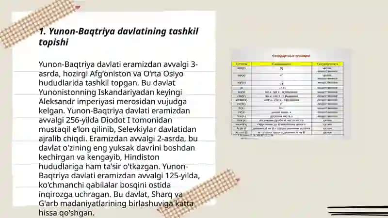Yunon-Baqtriya va Kushon davlati tashkil topishi va shakllanishi, jamiyatning ijtimoiy tuzumi, davlat tuzumi (shakli va mexanizmi), huquq tizimi. 3